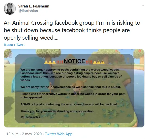 Tweet Animal Crossing New Horizon traficar con drogas